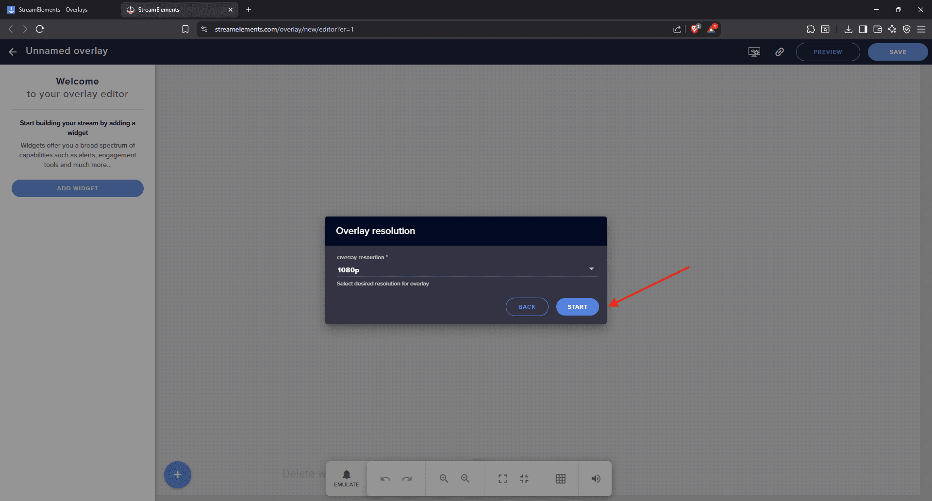 Click on Start