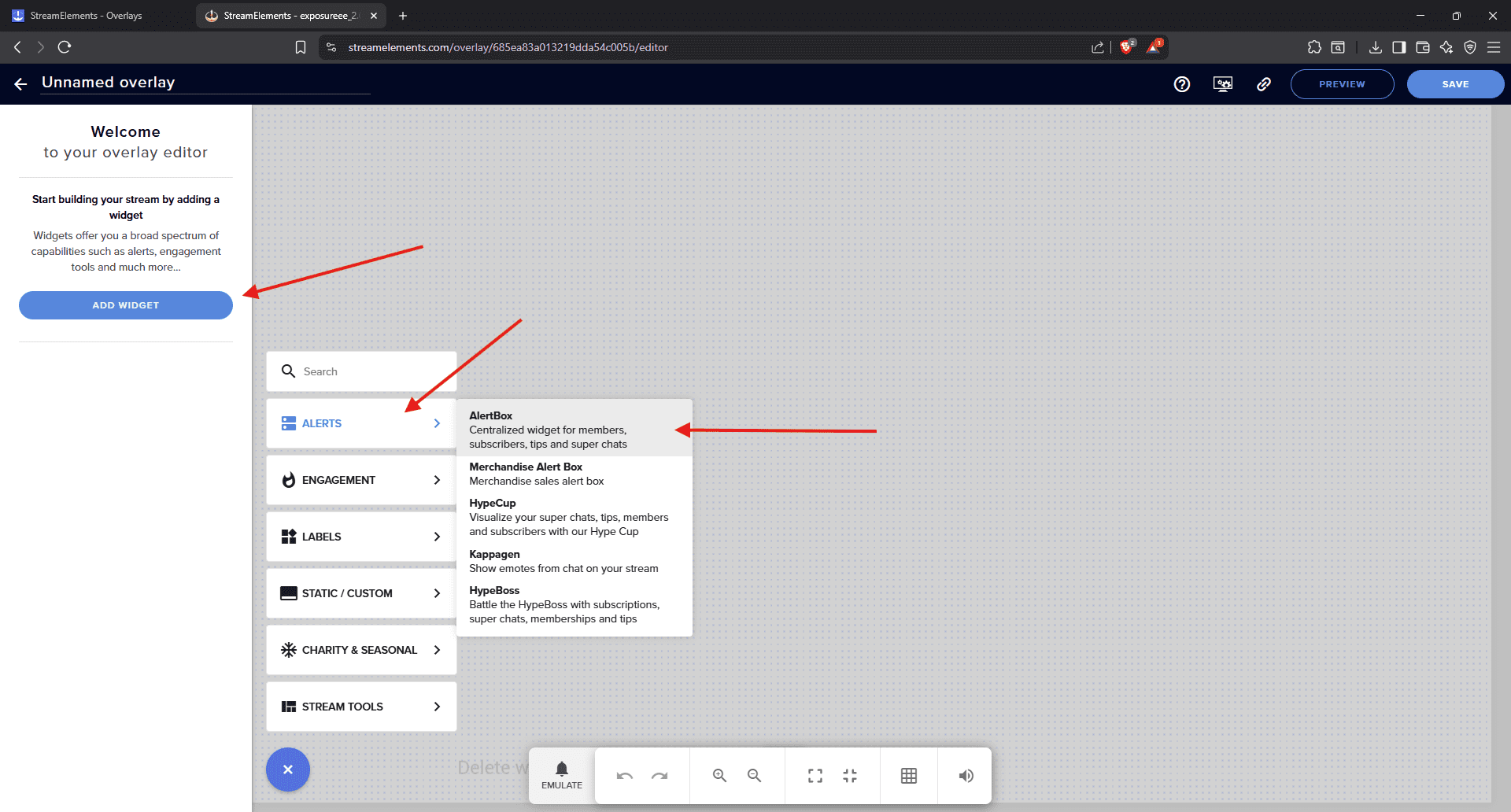 Add Alerts Widget