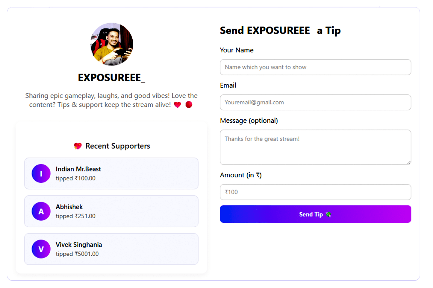 StreamTipz Tip Page